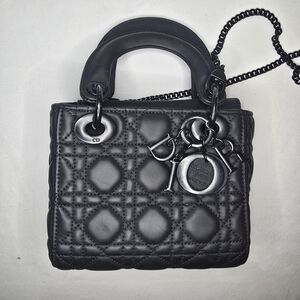 Christian Dior Mini Lady Dior Black Cannage Calfskin Matte Top Handle Crossbody